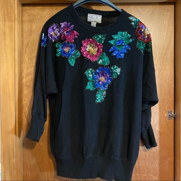 Vintage Sequin Flower Batwing Sweater size 2X - Picture 3 of 7